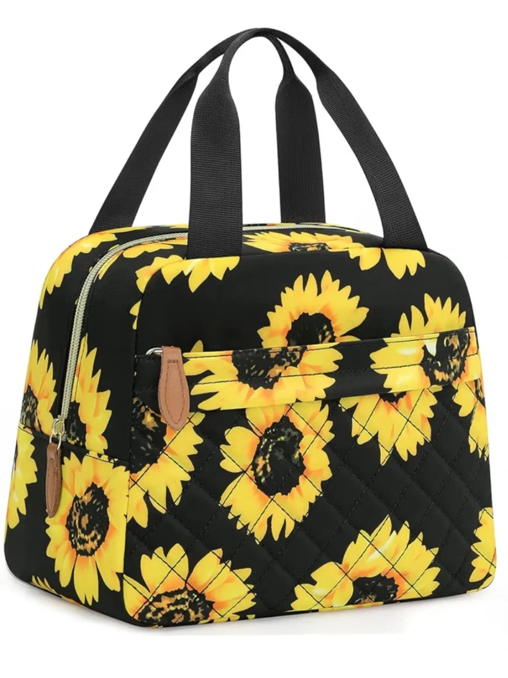 Sunflower Quilted Lunch Bag Tote - Black & Yellow
